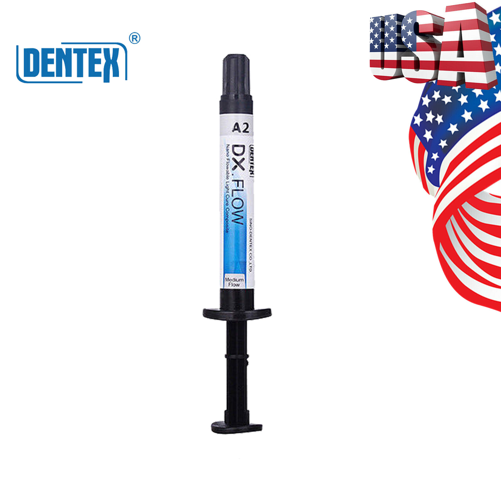 DENTEX Dental Flowable Light Cure Composite Resin Medium Flow A1/A2/A3 3g +5Tips