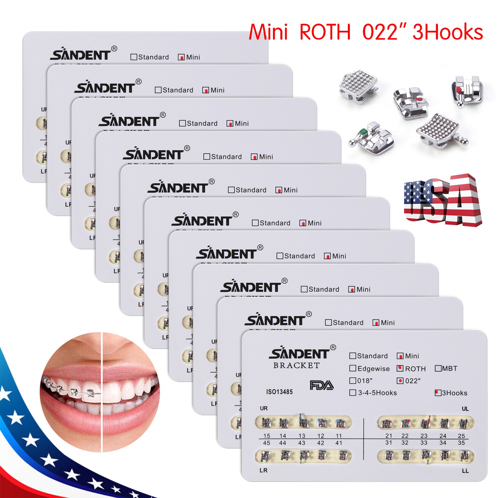 Dental Orthodontics Brackets Brace Mini Roth.022 Hooks 3 Metal 20pcs/pack