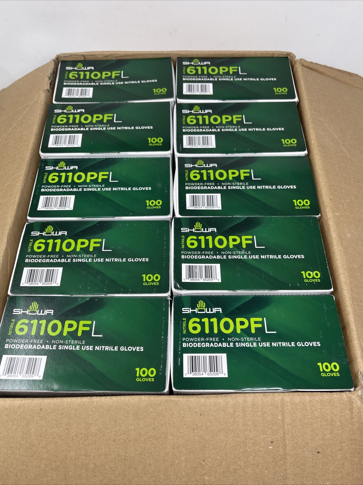 Showa 6110PF Biodegradable PF 4 Mil Green Nitrile Gloves, Case of 1000, Large