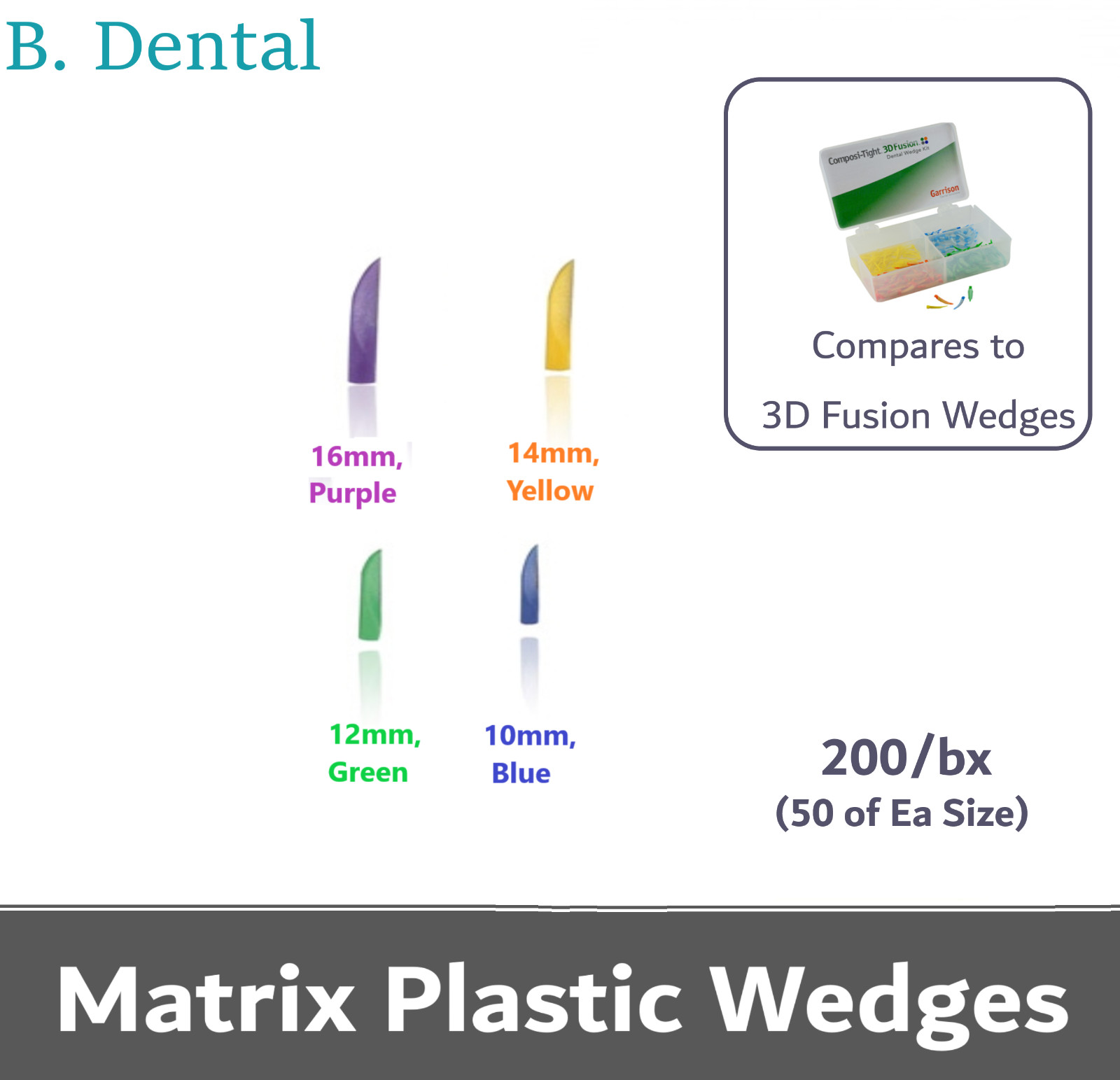 Dental Matrix Plastic Wedges Fusion Wedges Type – 200/pk, 4 Sizes, (50 Ea Size)