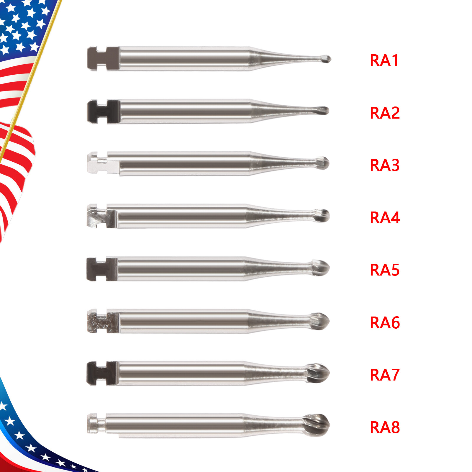 Dental Tungsten Carbide Burs Round Latch RA 1 2 3 4 5 6 7 8 Low Speed