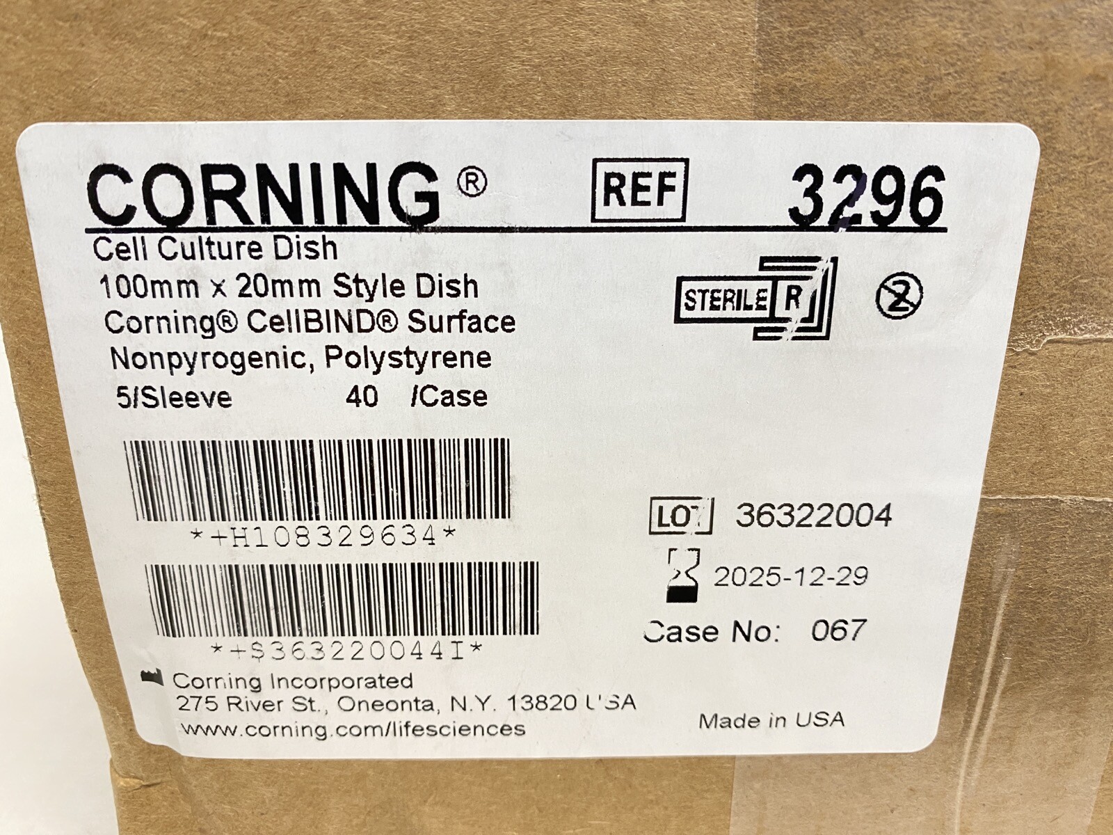 (40/Cs) CORNING CellBind Treated 100 x 20mm PS Cell Culture Petri Dish 3296