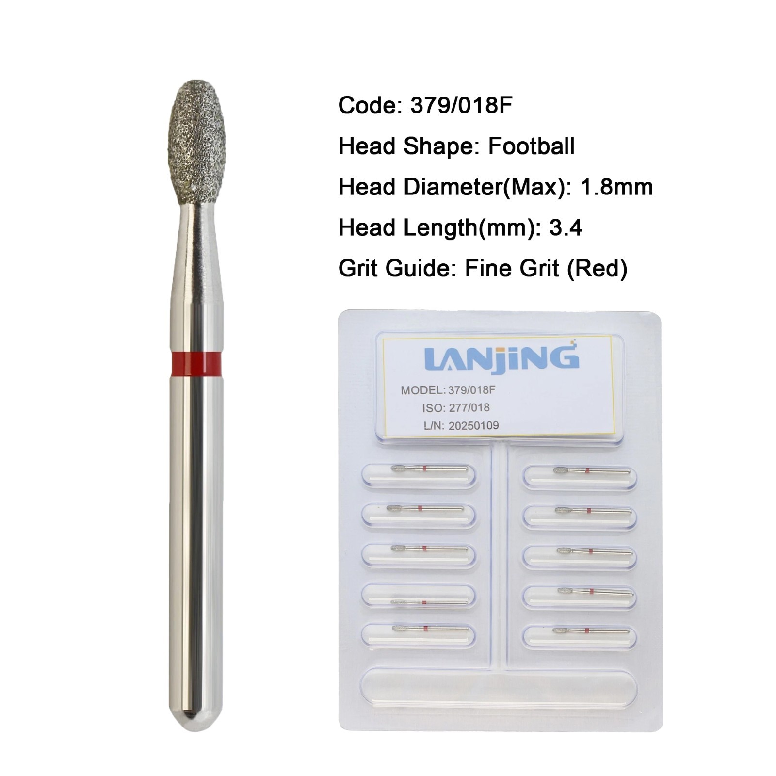 Dental Burs Diamond Egg Football Bur FG 1.6mm High Speed Friction Grip 379 368