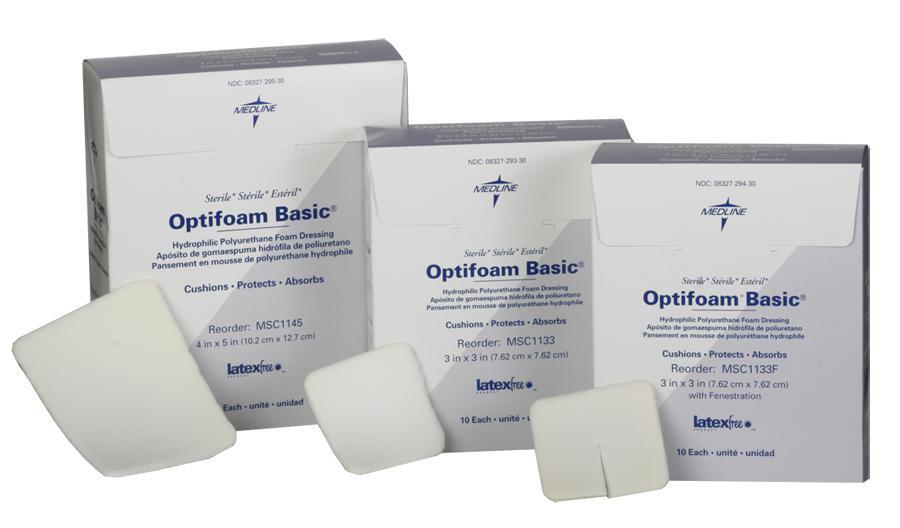 Optifoam Basic Hydrophilic Polyurethane Foam Dressing, 3″ x 3″, Each