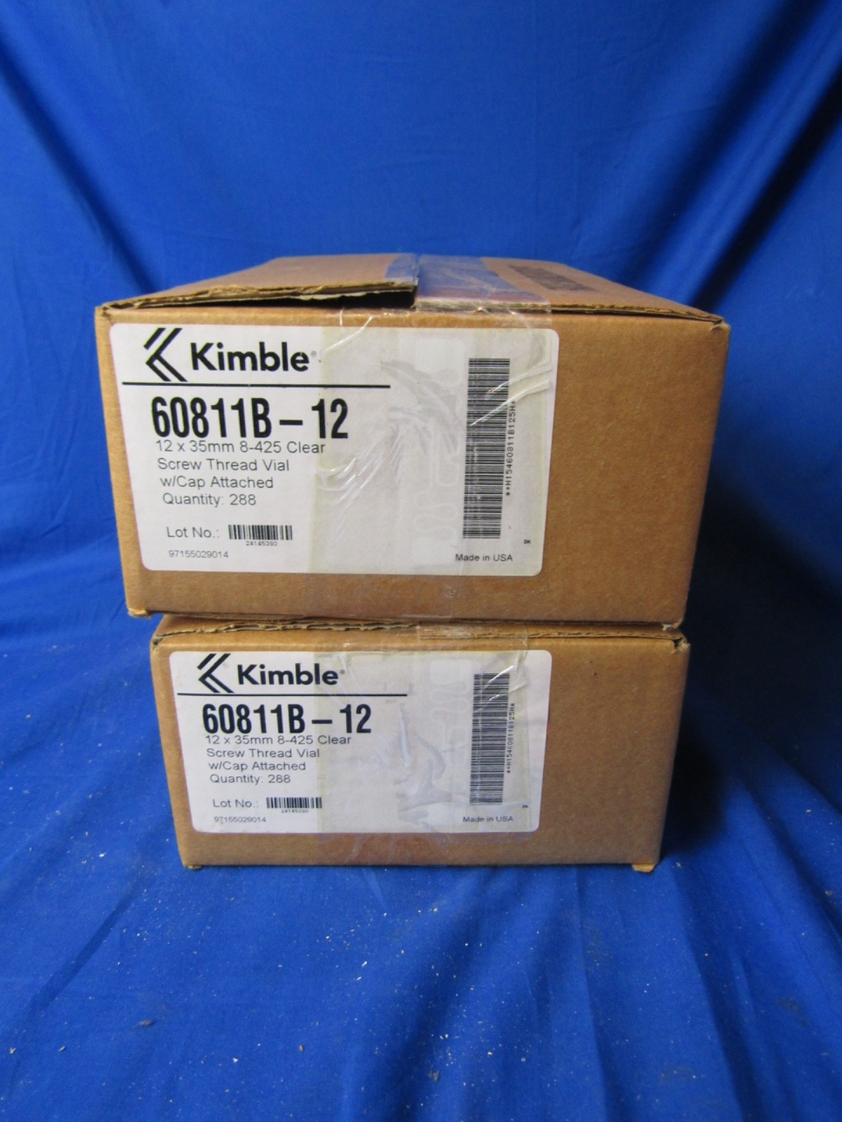 2 Cases (576 Total) Kimax Kimble 12 x 35mm 8-425 Clear Screw Thread Vial w/ Cap