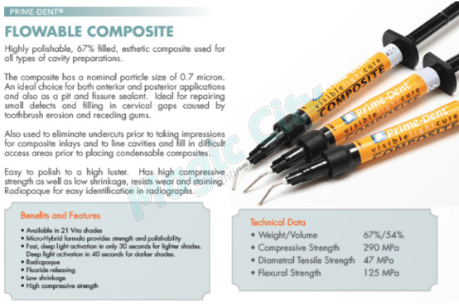 Prime-Dent Micro Hybrid VLC Flowable Composite Resin – A3 Shade