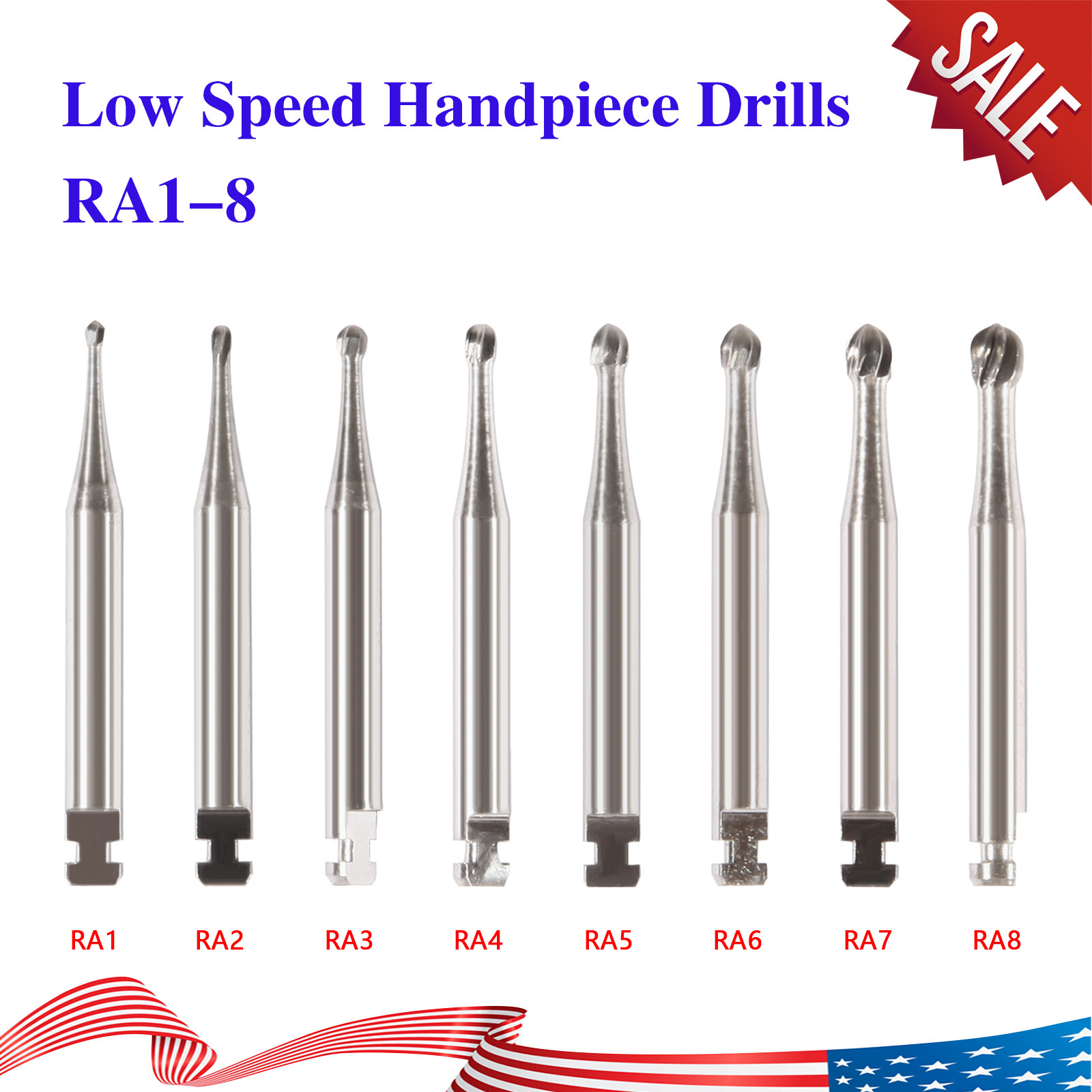 5 Pcs/Pack Dental RA Round Carbide Bur For Slow Speed Latch Type RA 1#- RA 8# Y