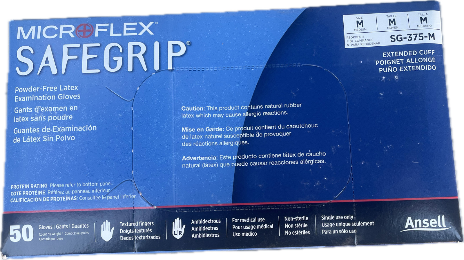 50 Count Box – Microflex SafeGrip Latex Gloves Medium 14Mil SG-375 Blue