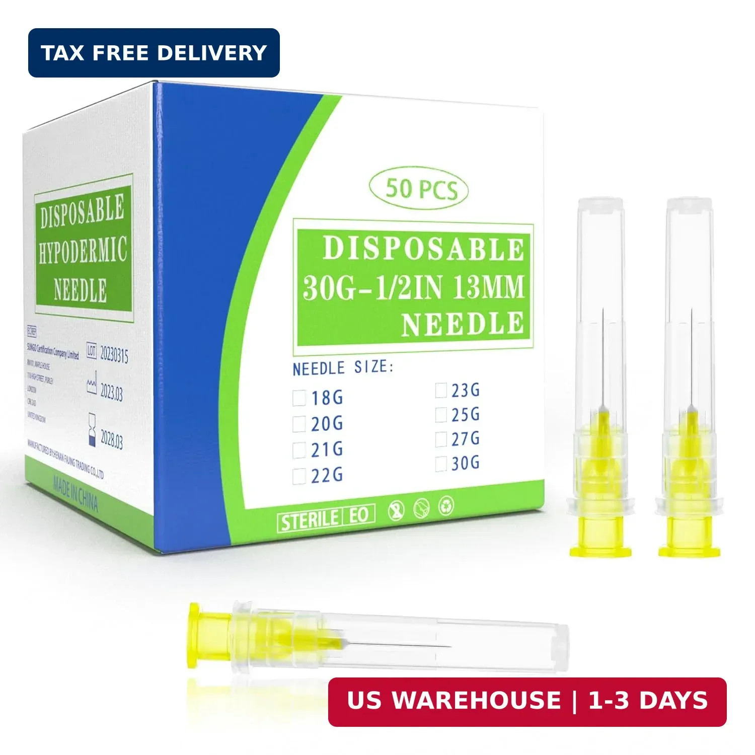 30 Gauge 1/2 Inch Disposable Needles with Caps – Luer Lock Lab Dispensing Access