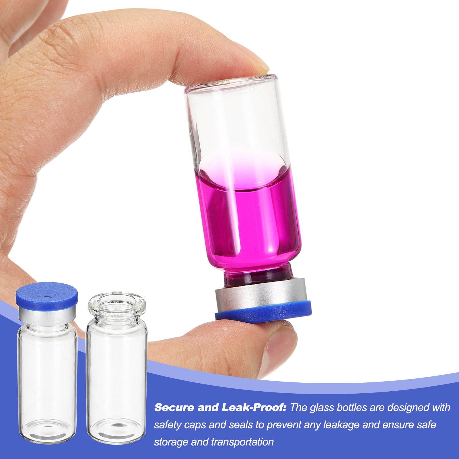 10 Pack 10ml Lab Empty Vials for Injection, Transparent and Blue