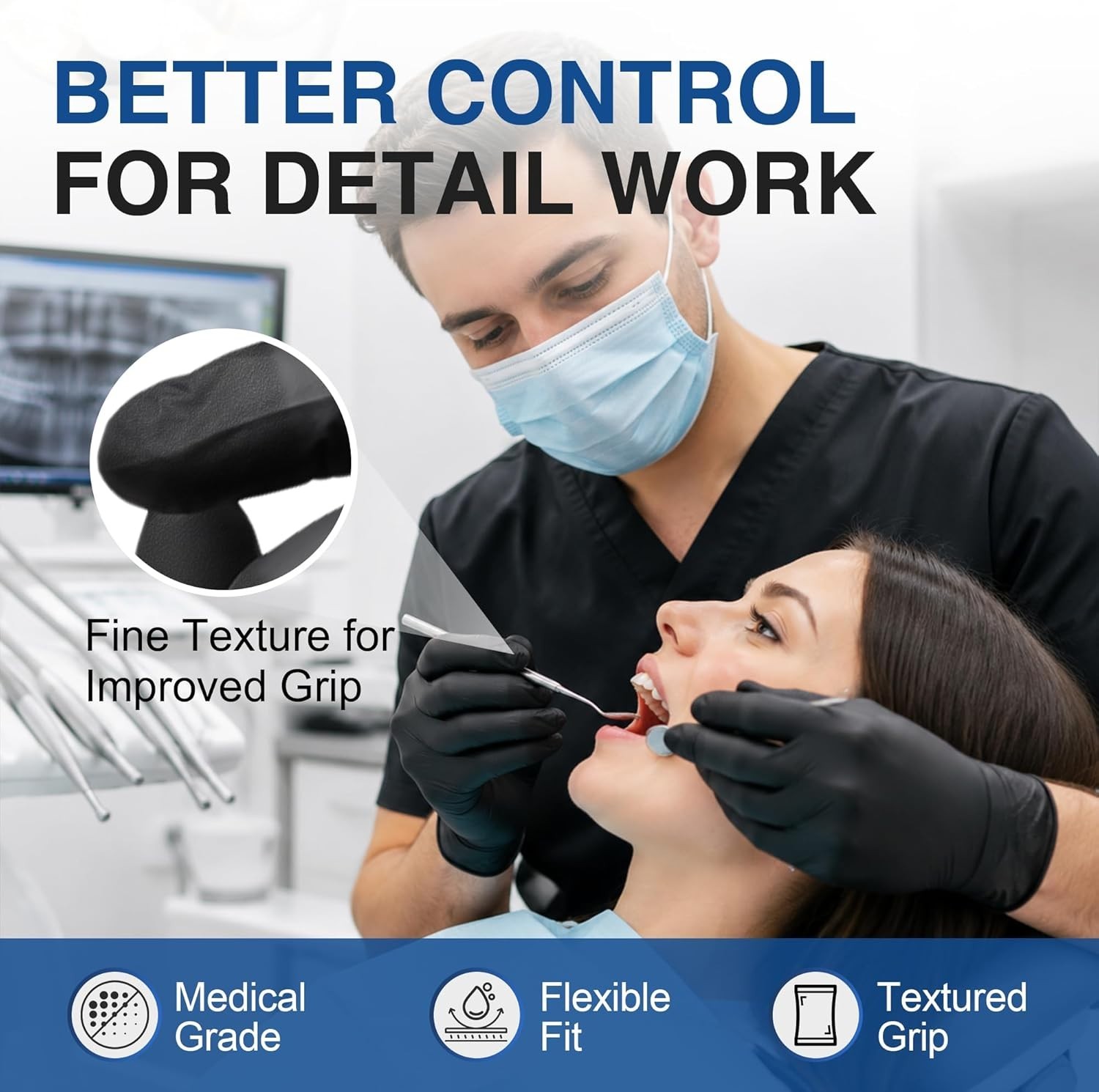 Hypoallergenic Black Nitrile Gloves – Durable, Waterproof & Versatile, 100 Count