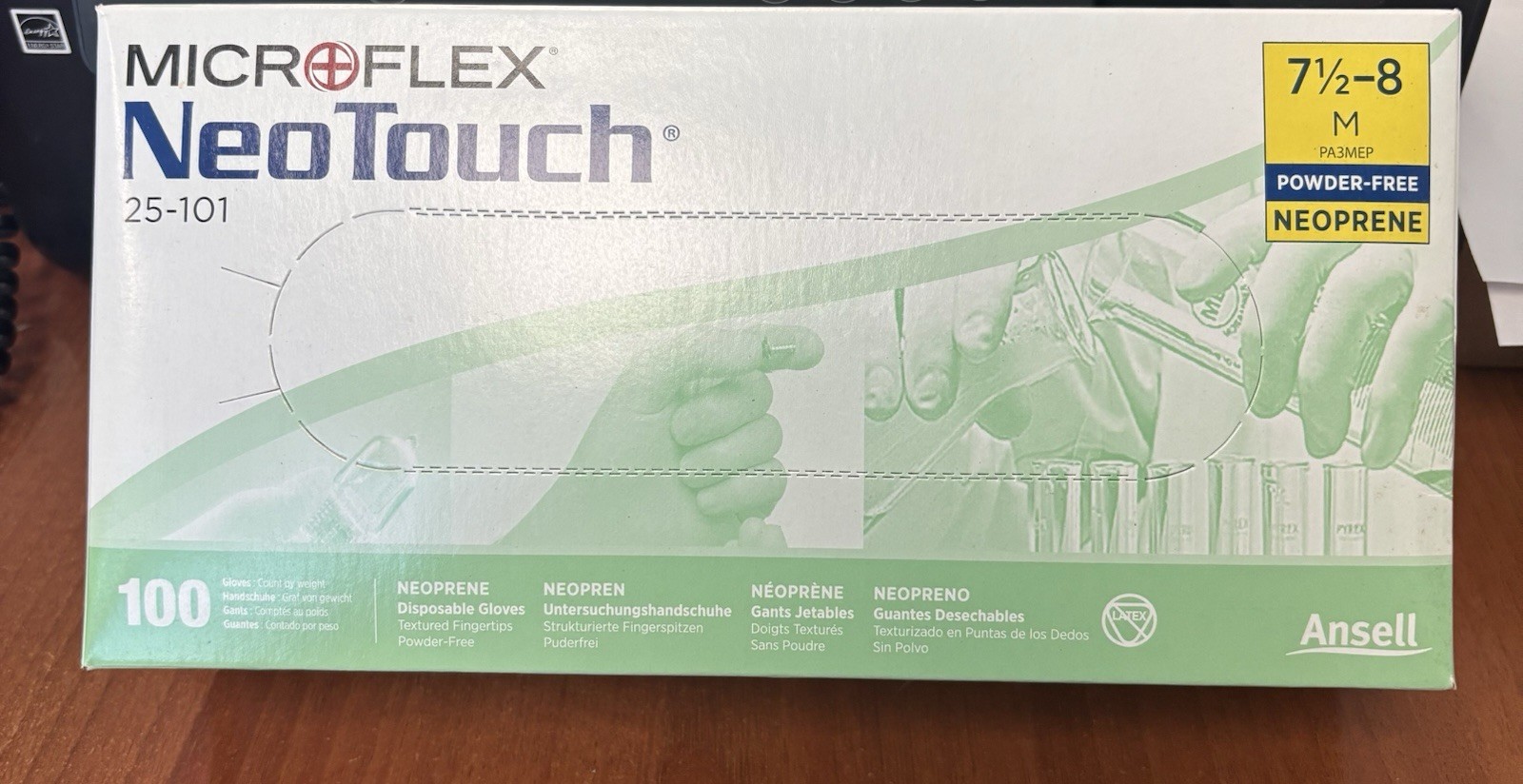 Ansell 25-101 Disposable Gloves, Neoprene, Powder Free, Green, M, 100 Pk