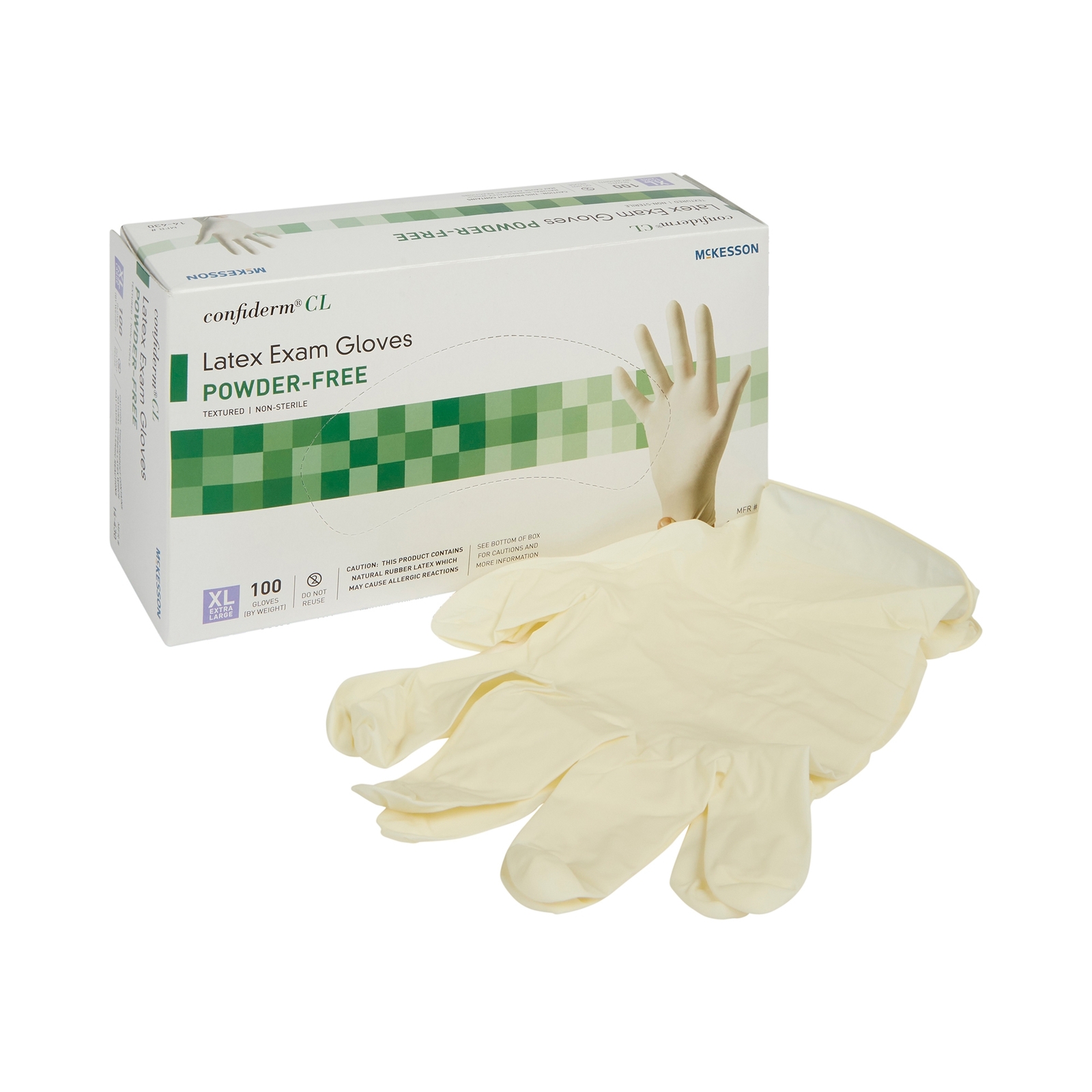 McKesson Confiderm Latex Exam Glove Standard Cuff Length X-LARGE 100 per Box