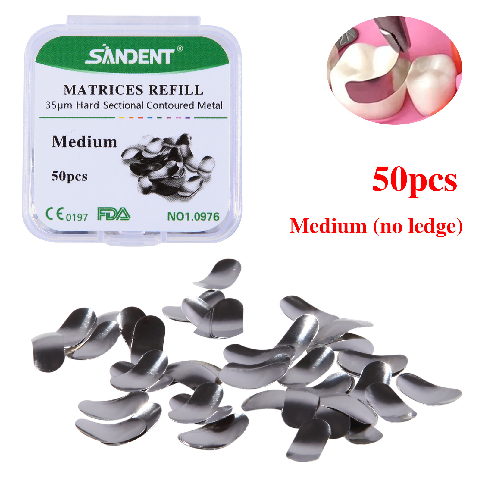 50 Pcs Dental Sectional Contoured Metal Matrices Refill Matrix Band Ledge 35μm