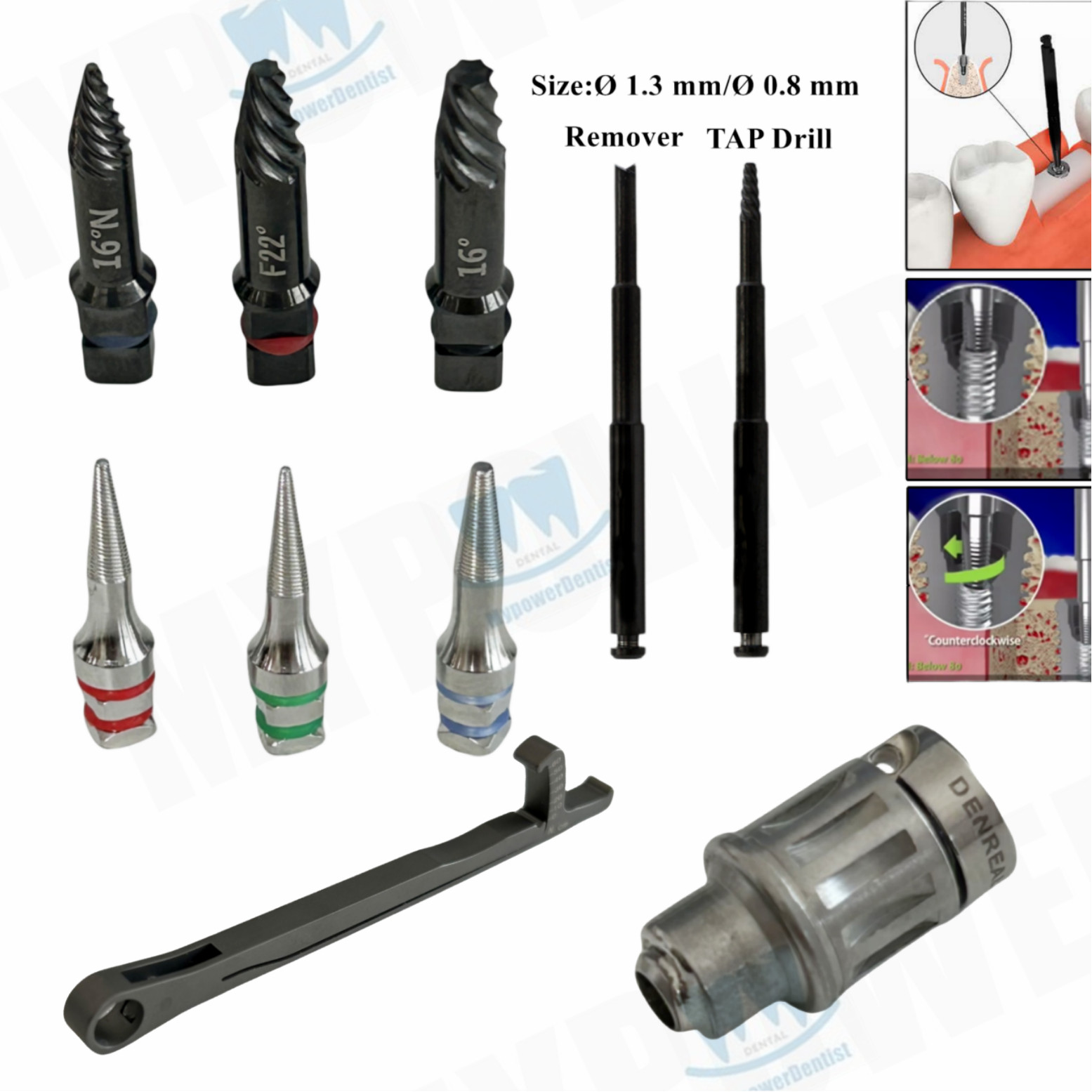 Dental Screw Remover Claw Reverse Tap Drill Driver Broken Extractor Φ0.8/1.3
