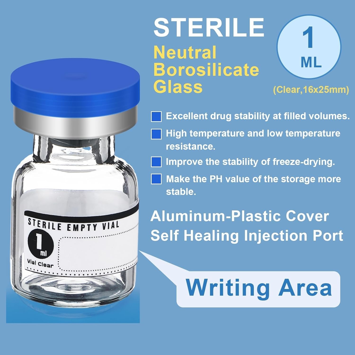 20 Pcs 1ml Sealed Sterile Empty Vials with Self Healing Injection Port Glass …