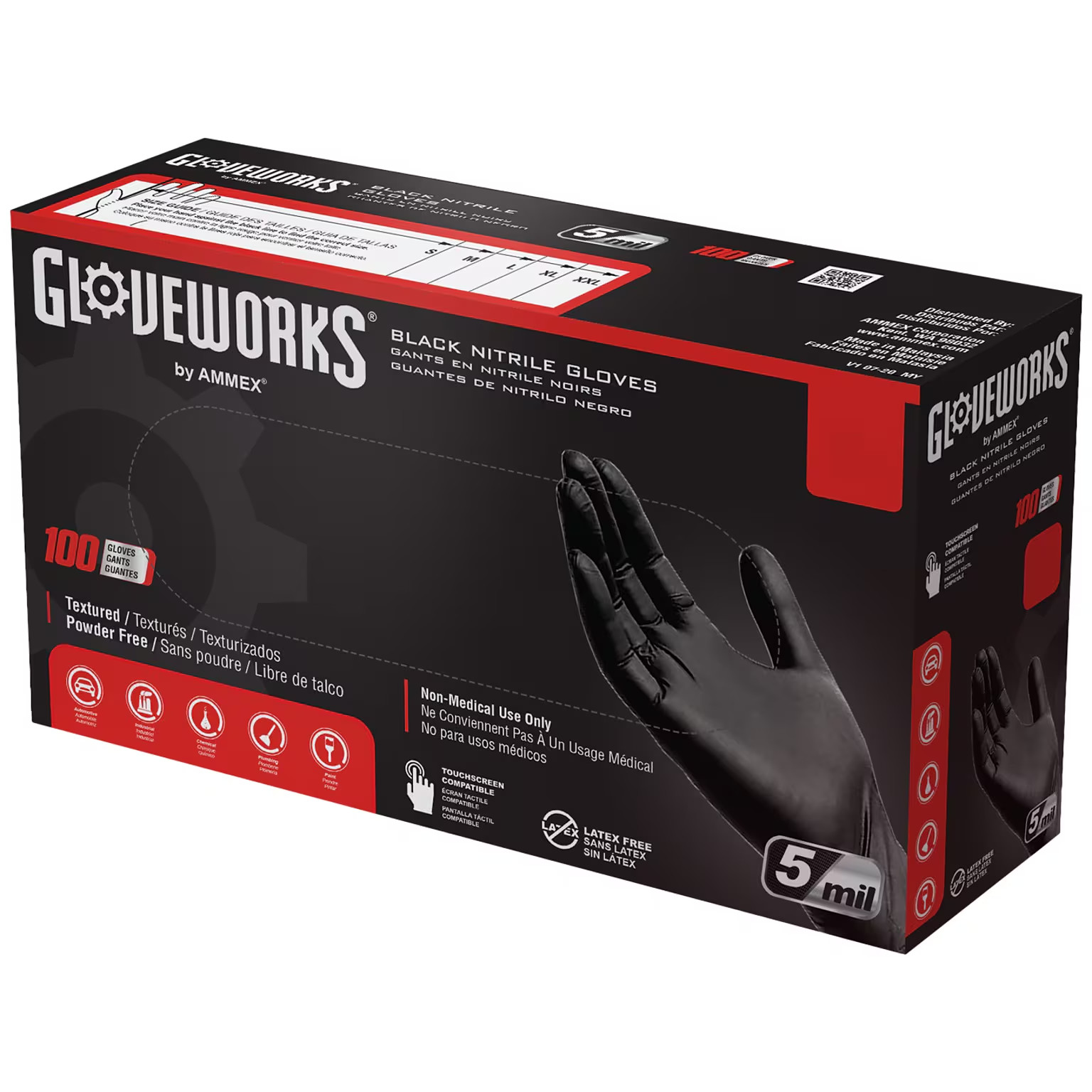 Gloveworks Nitrile Disposable Gloves X-Large Black Powder Free 100 pk, GPNB48100