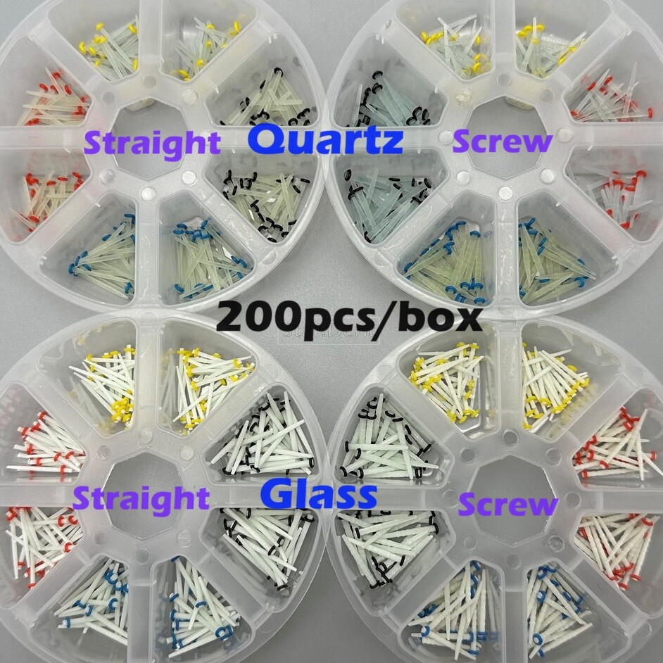 200* Dental Quartz Glass Fiber Post Teeth Restorative Screw Straight Endo Posts