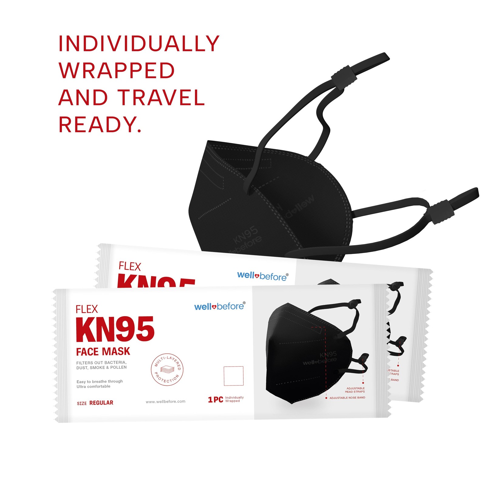 KN95 Disposable | Individually Wrapped 5-layer Protection with Adjustable Hea…