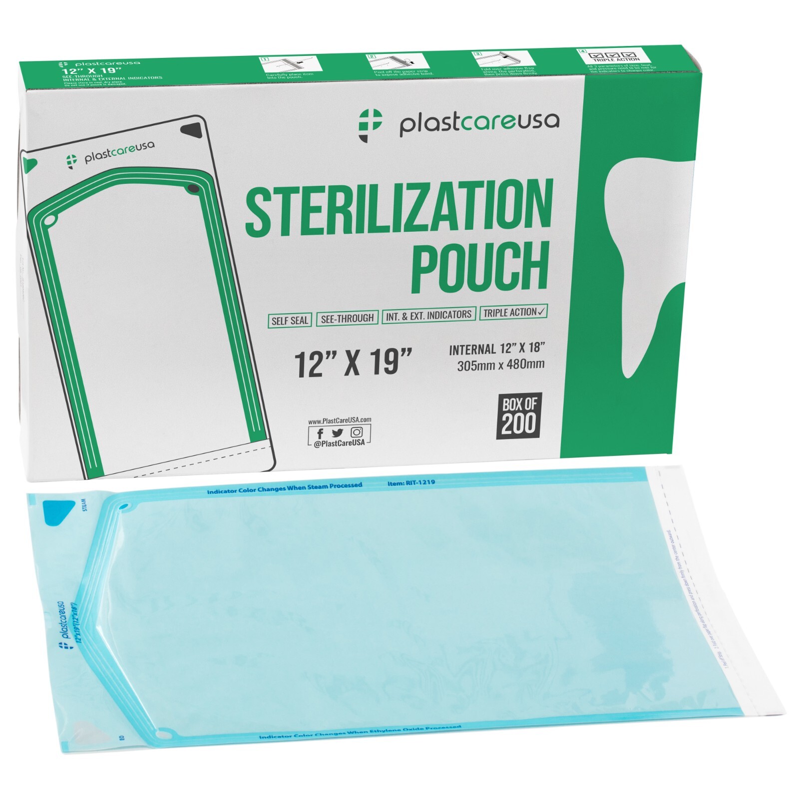 12″ x 19″ Self-Sealing Sterilization Pouches for Autoclave (Choose Quantity)