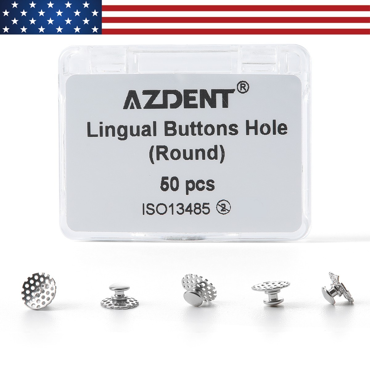 50pcs AZDENT Dental Orthodontic Bondable Hole Lingual Buttons Round Base
