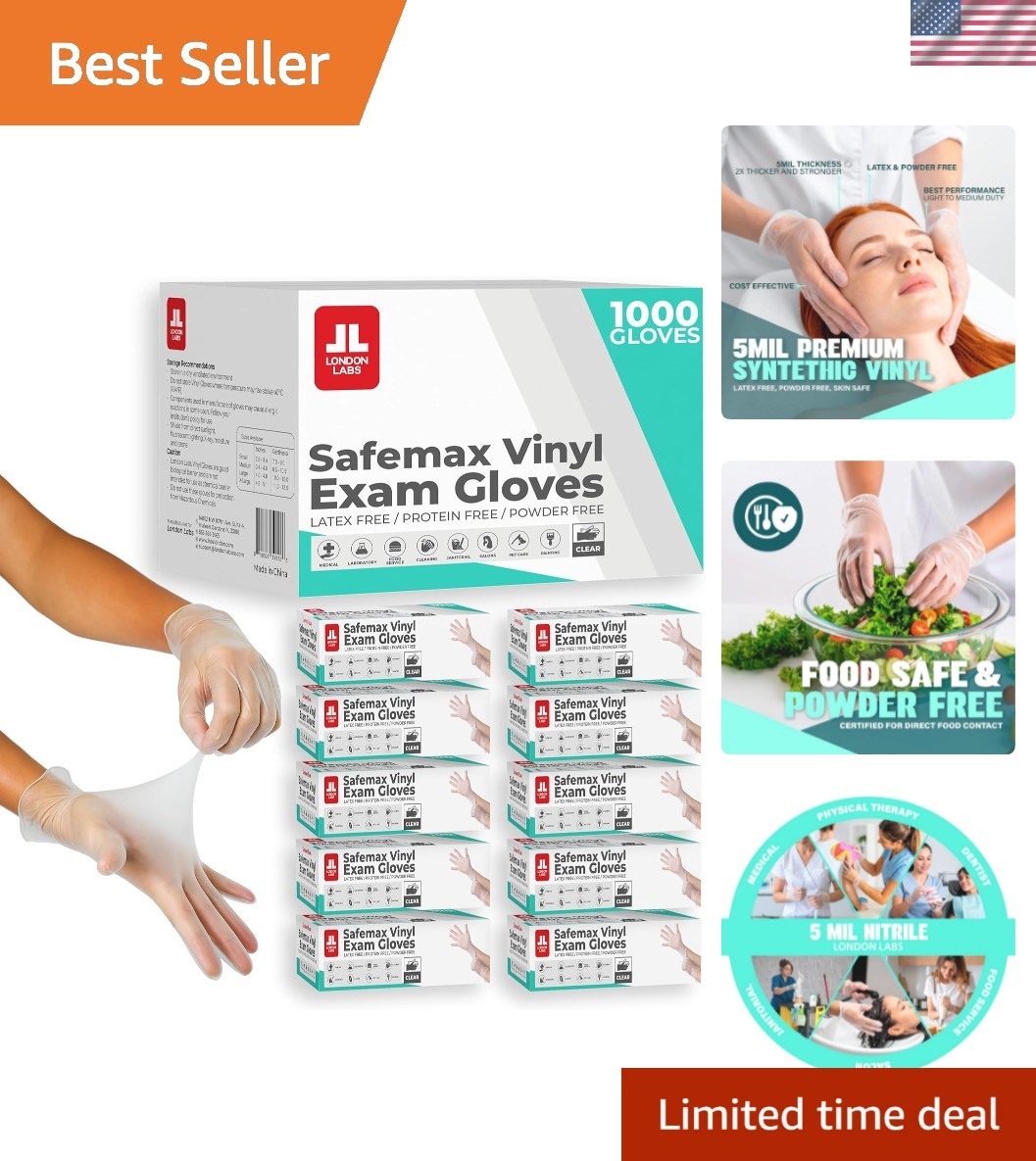 Medical Clear Vinyl Gloves Powder Free & Latex Free, Disposable, Food Safe