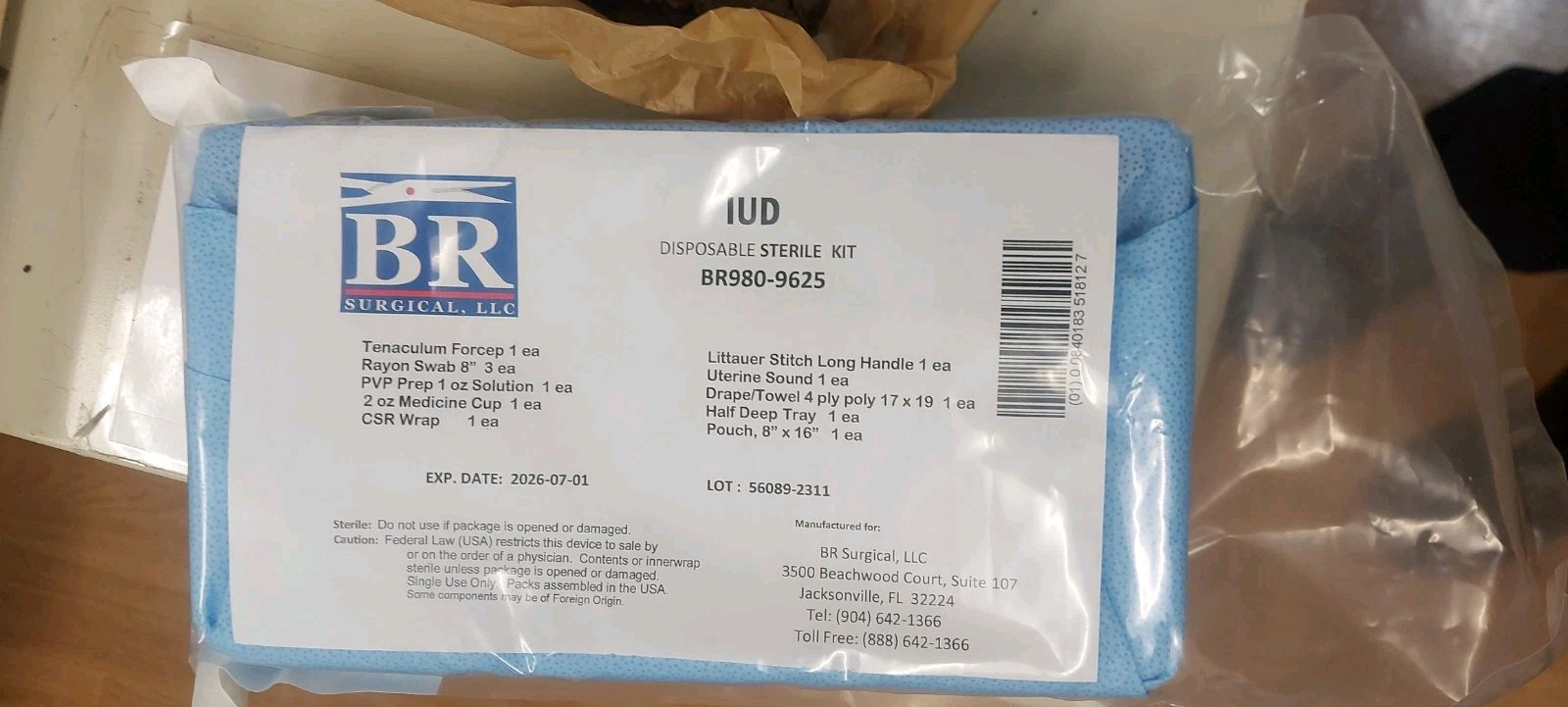BR Surgical IUD Disposable Steirle Kit (BR980-9625) 1 bx =5 pack
