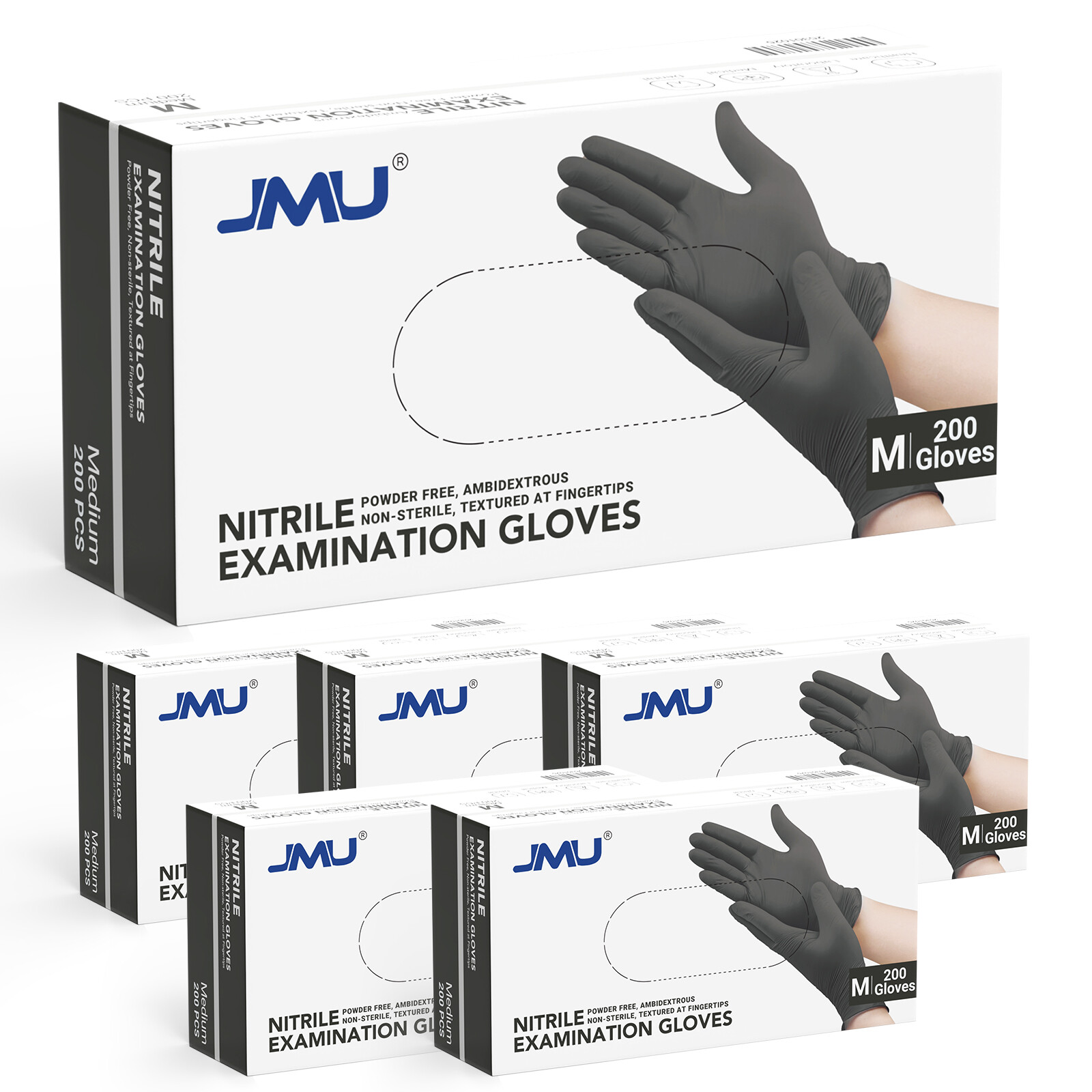 JMU Nitrile Gloves 3.5Mil Black Medical Exam Gloves Latex&Powder Free 2000pcs M