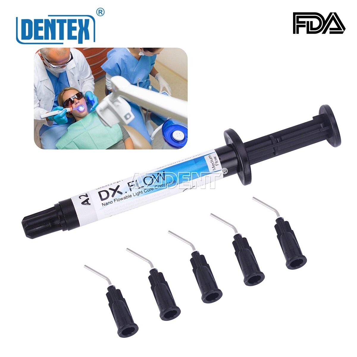 DENTEX Dental Flowable Light Cure Composite Resin Medium Flow A2 3g/ Syringe