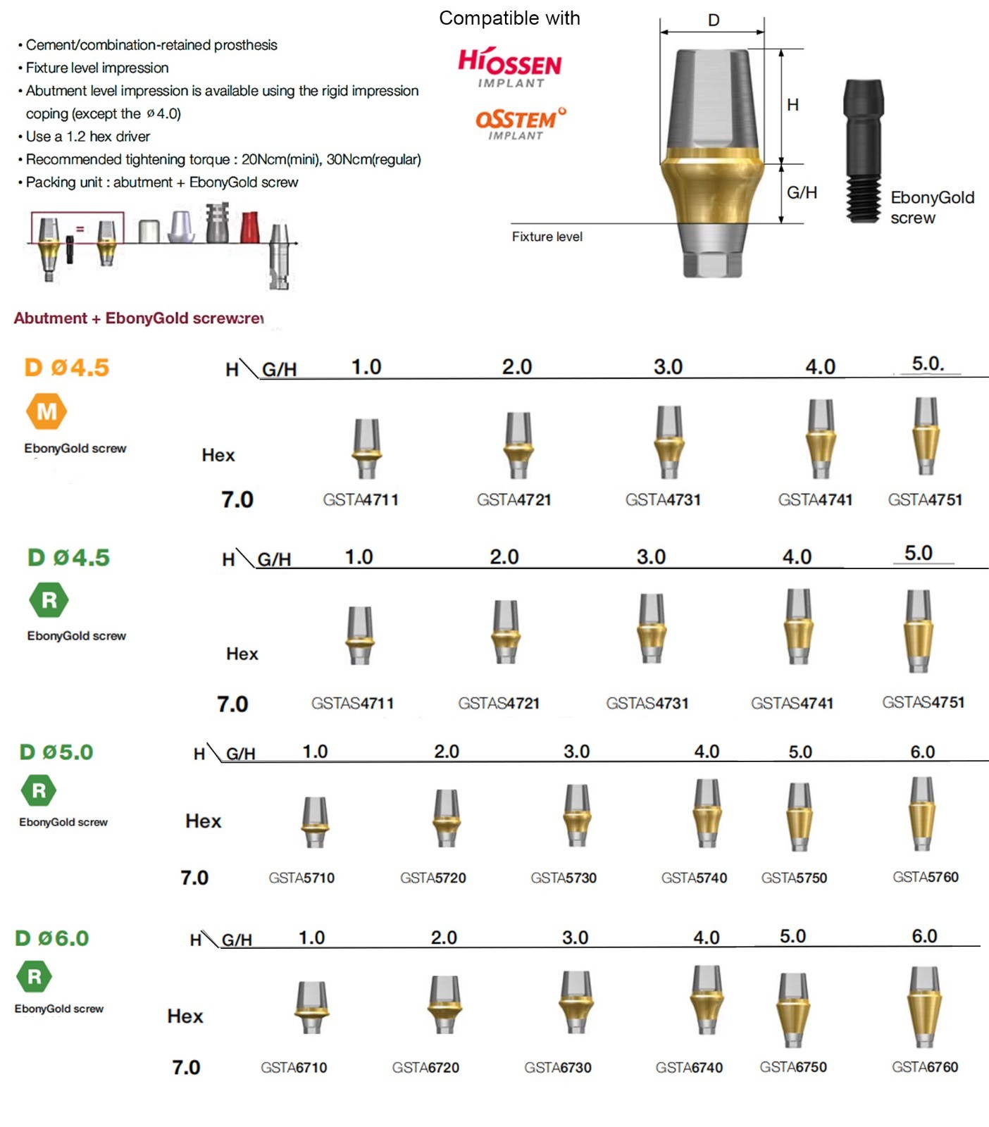Dental Ti Mini Regular Platform Straight Transfer Abutment Hex Fits Hiossen ET
