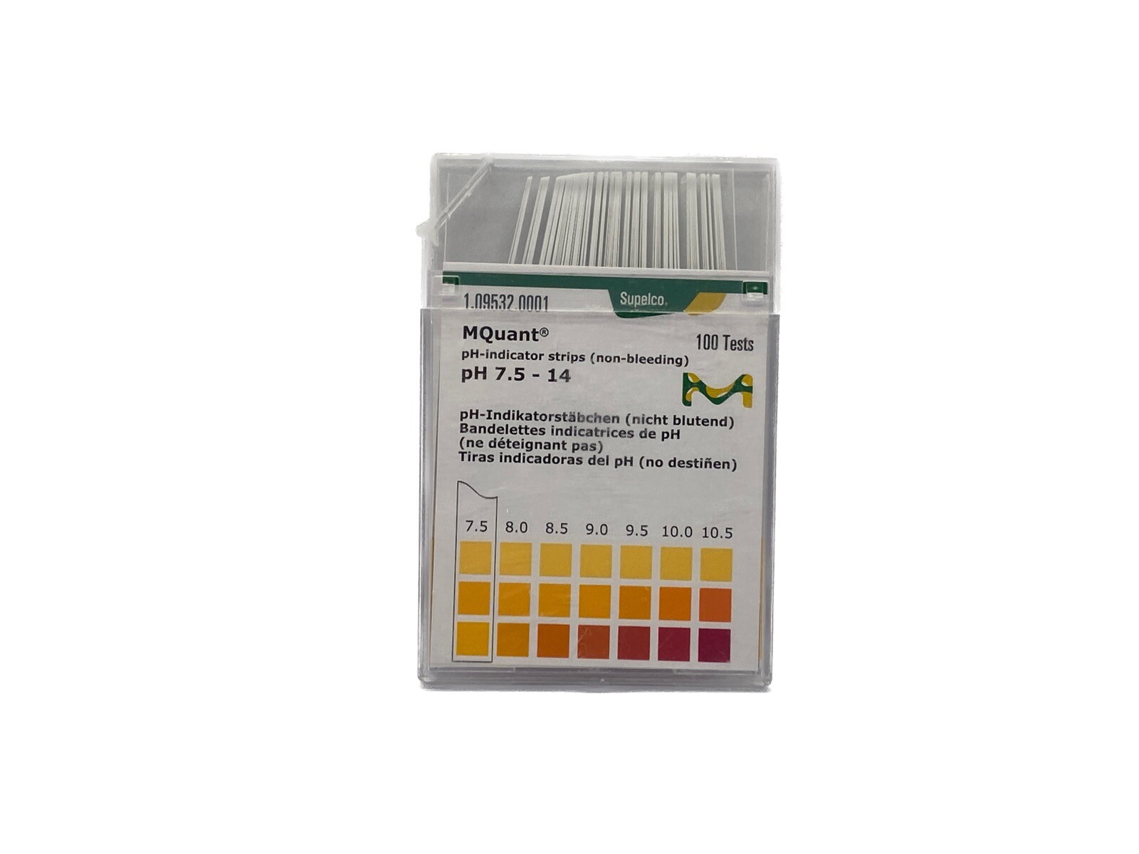 NEW PACK of 100 Supelco Mquant Non-bleeding pH Indicator Strips pH 7.5-14
