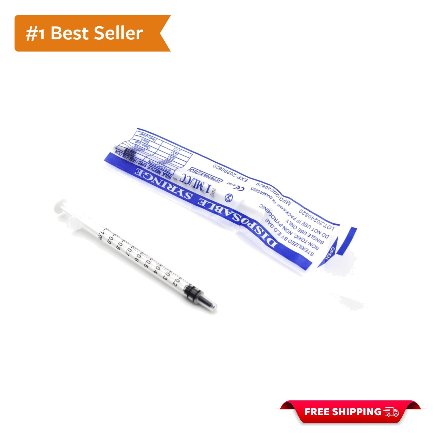 Syringes-1mL Luer Slip Tip Syringes, Sterile, Individually Wrapped, 100 Pcs P…
