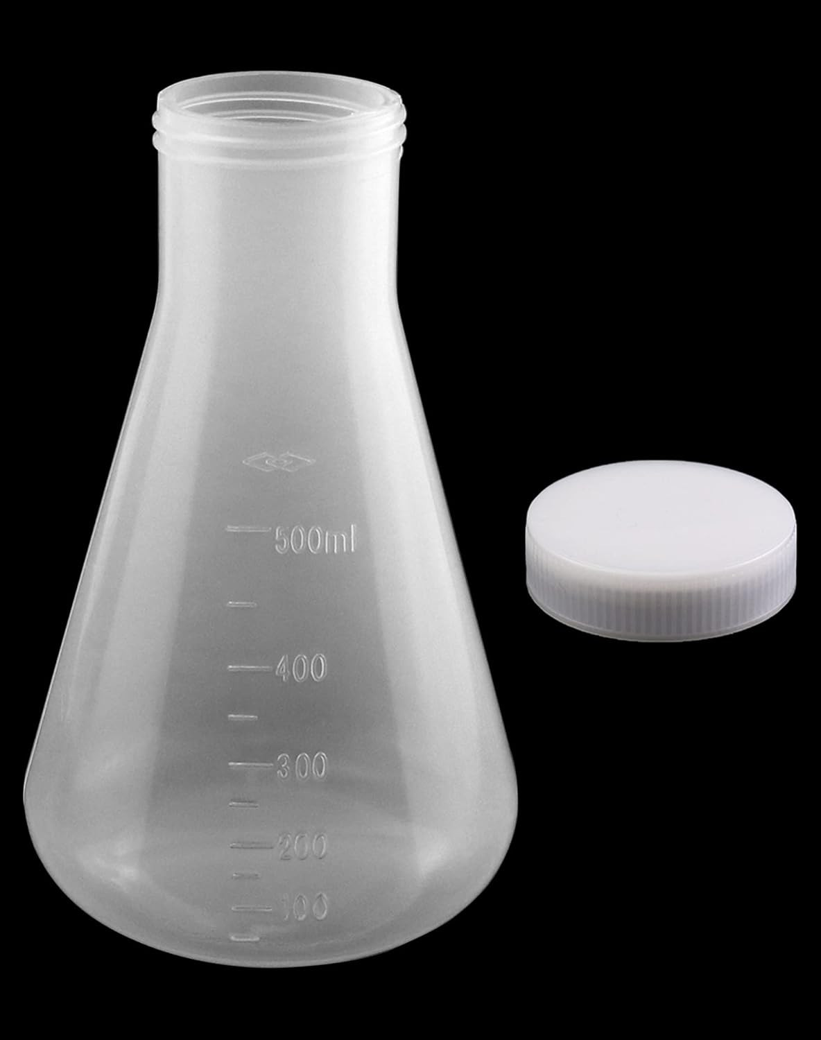 4 Pack 17 oz/500 mL Erlenmeyer Flasks, PP, Screw Cap, Autoclavable, Narrow Neck