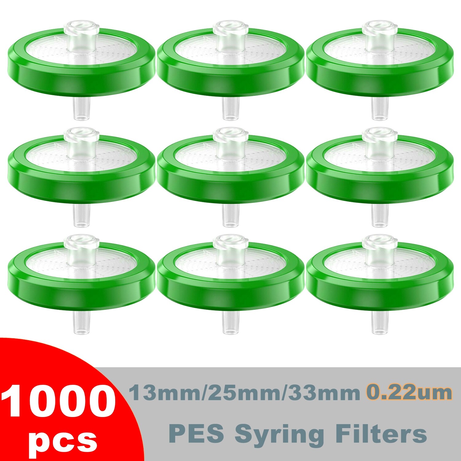 1000PCS Scientific Syringe Filter PES(Polyethersulfone) 0.22μm 13mm/25mm/33mm US