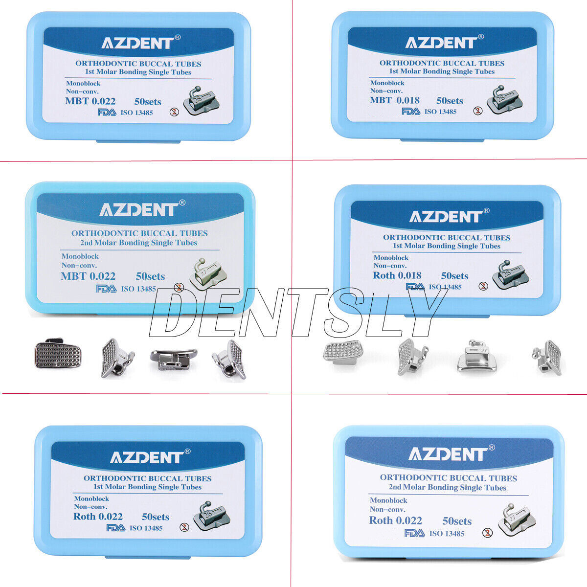 50Sets AZDENT Dental Orthodontic Buccal Tube 1st 2nd Molar Tube Roth MBT 022/018