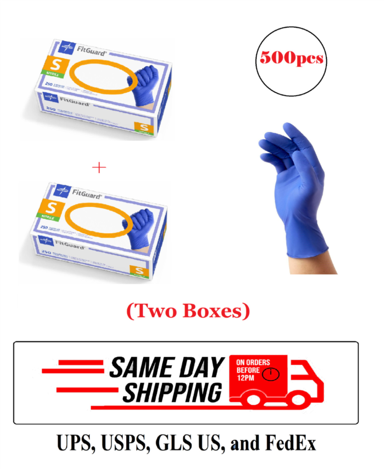 Medline FitGuard Powder-Free Nitrile Gloves 250ct, Small – Pack of 2 Boxes