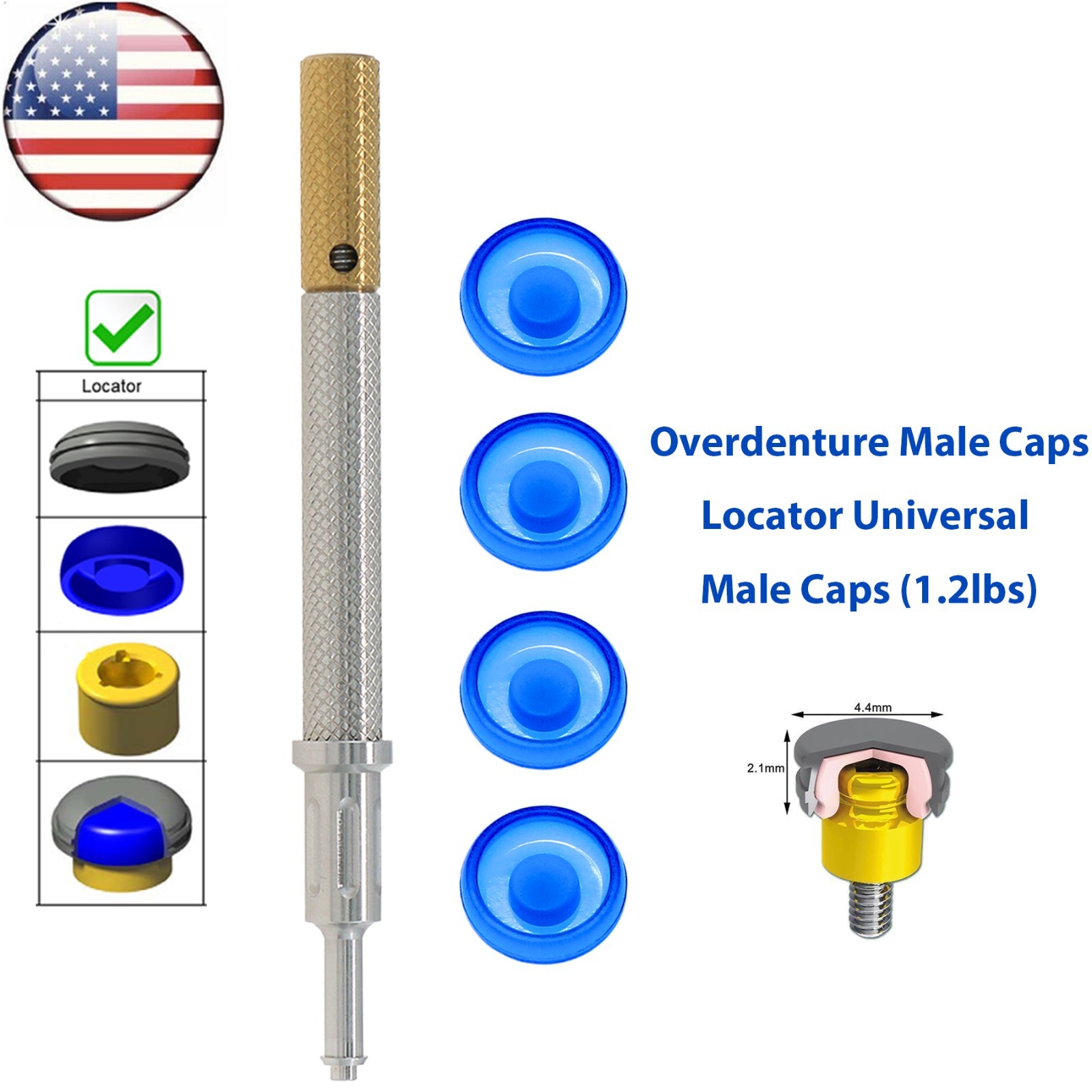 US Dental Overdenture Locator Core Tool Strong Retention Caps 1.2/2.4lbs Inserts