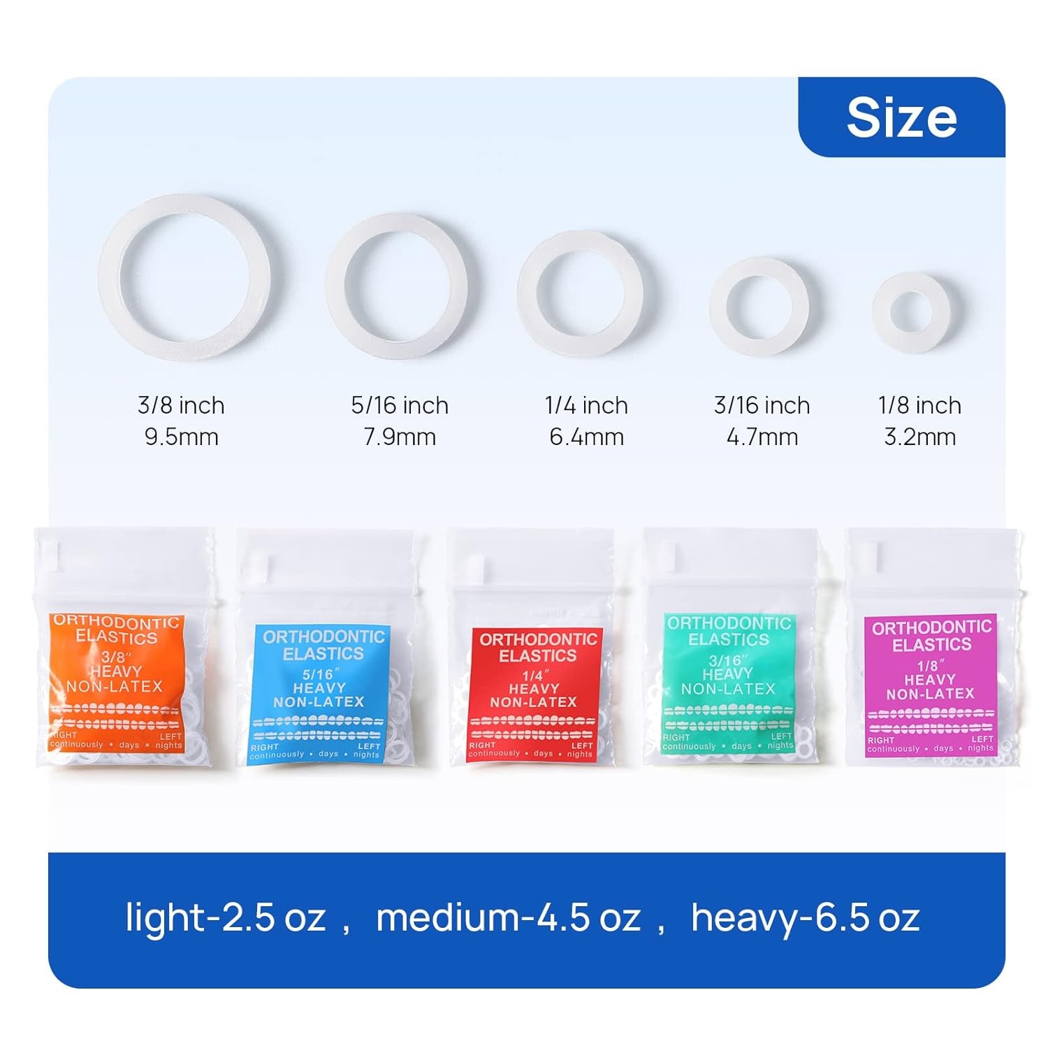 JMU Orthodontic Elastics 3/16 Light, 100 pack Intraoral Elastic Bands Latex Free