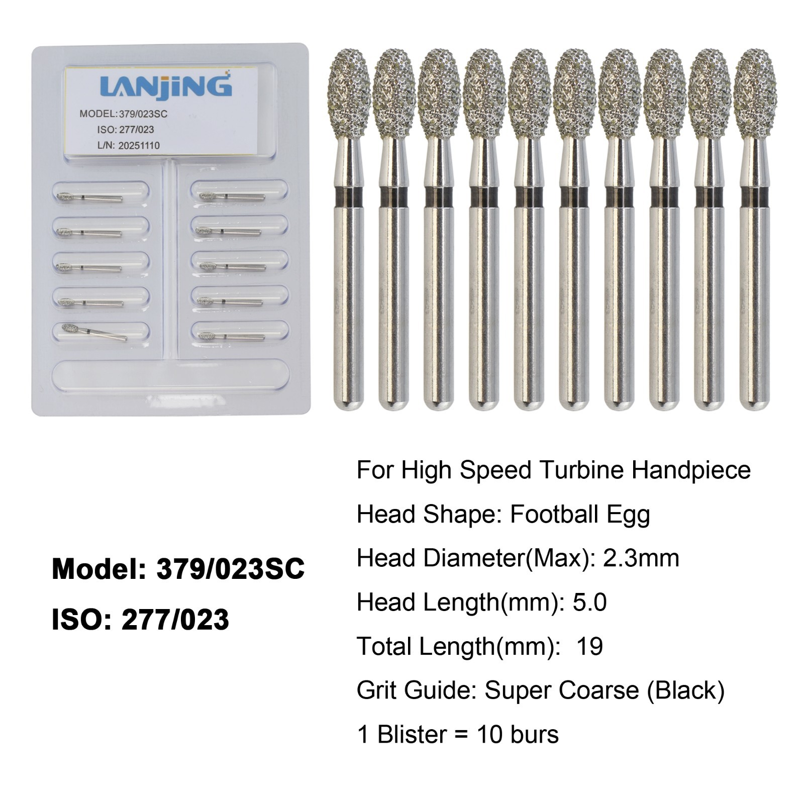 Dental Egg Football Diamond Burs Super Coarse Friction Grip High Speed 379/023SC