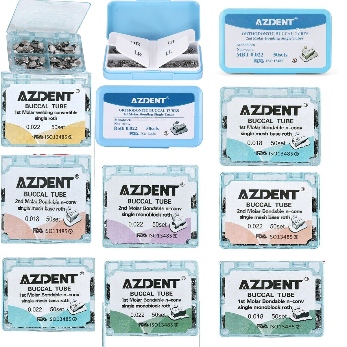 AZDENT Dental Orthodontic Buccal Tube 1st 2nd Molar Roth/MBT 022/018 Bondable