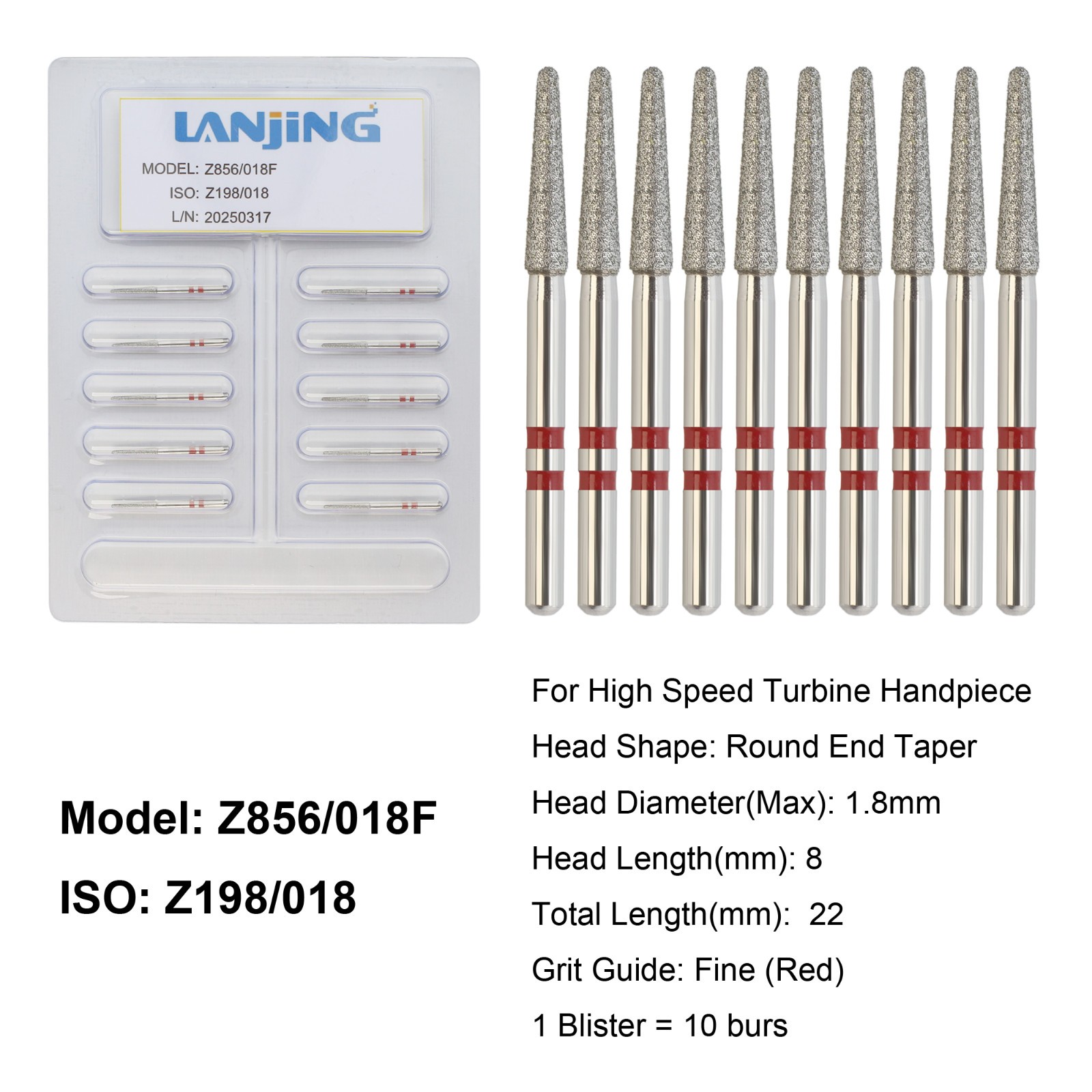 Dental Zirconia Diamond Burs FG Round End Taper Football Round Ball Fine Medium