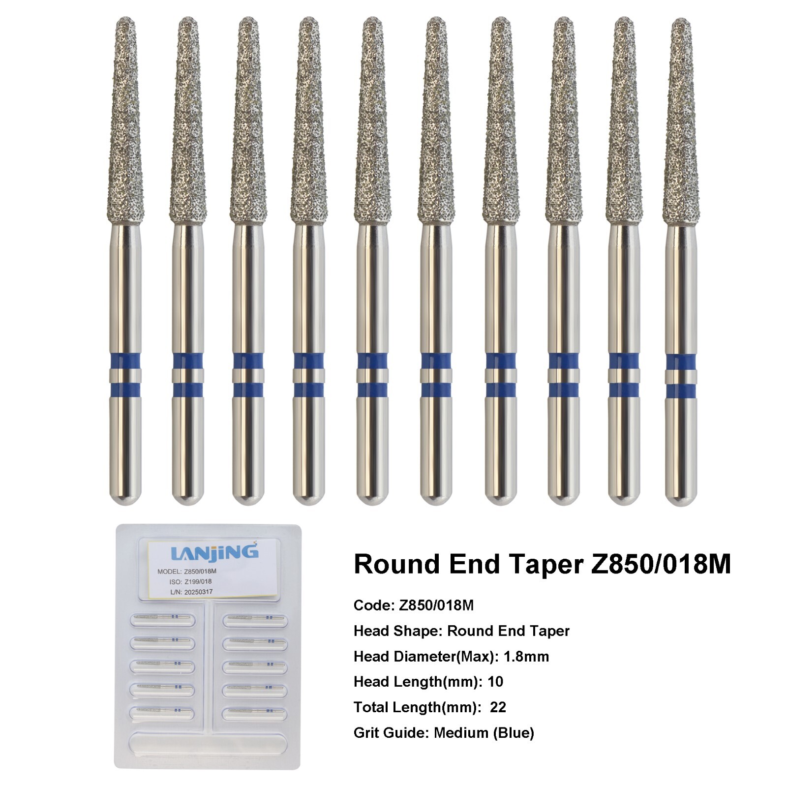 Dental Zirconia Cutting Bur Diamond Burs Round End Taper Z856 Friction Grip FG