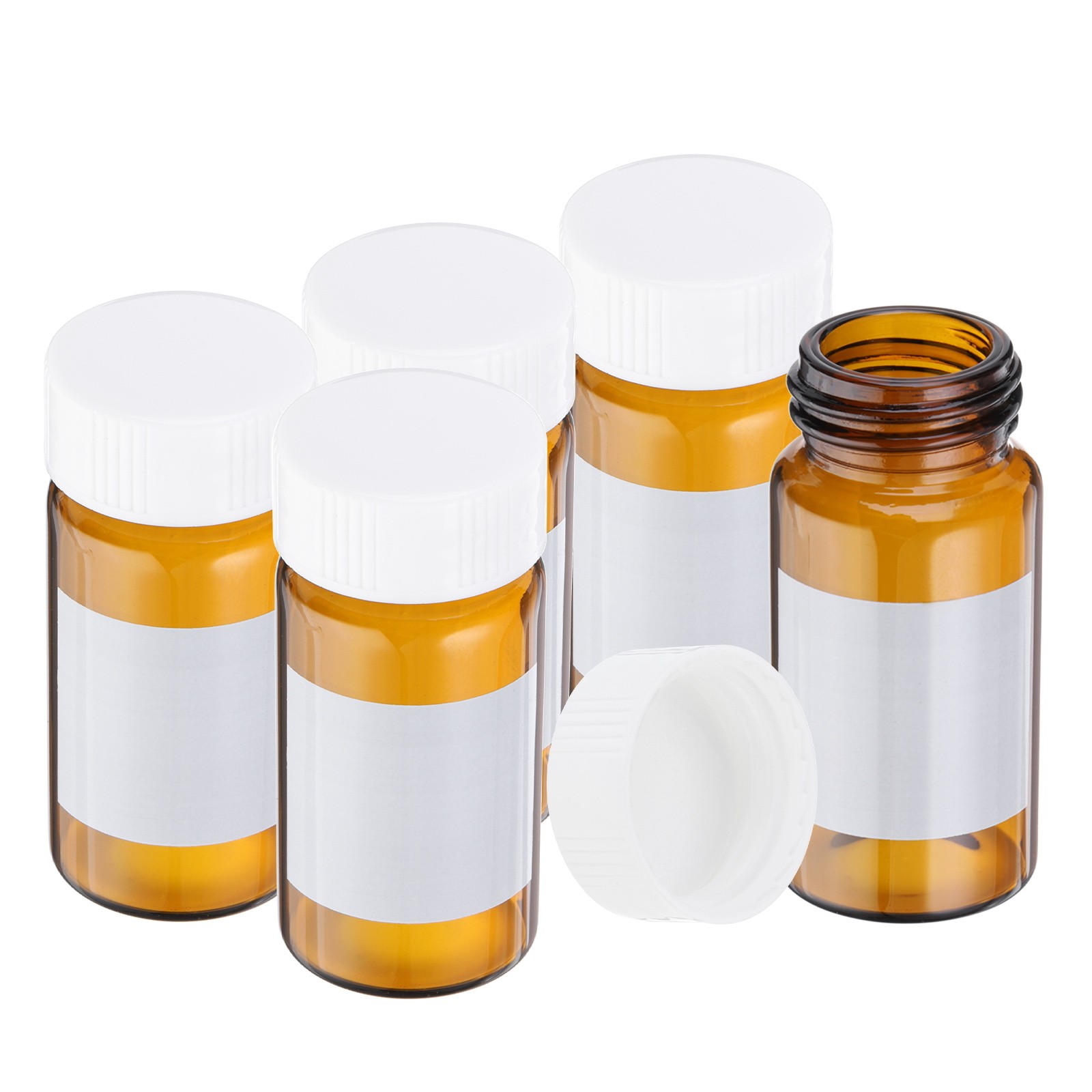 5Pcs 20ml Amber Glass Vials Bottles with White Screw Caps with Writing Label
