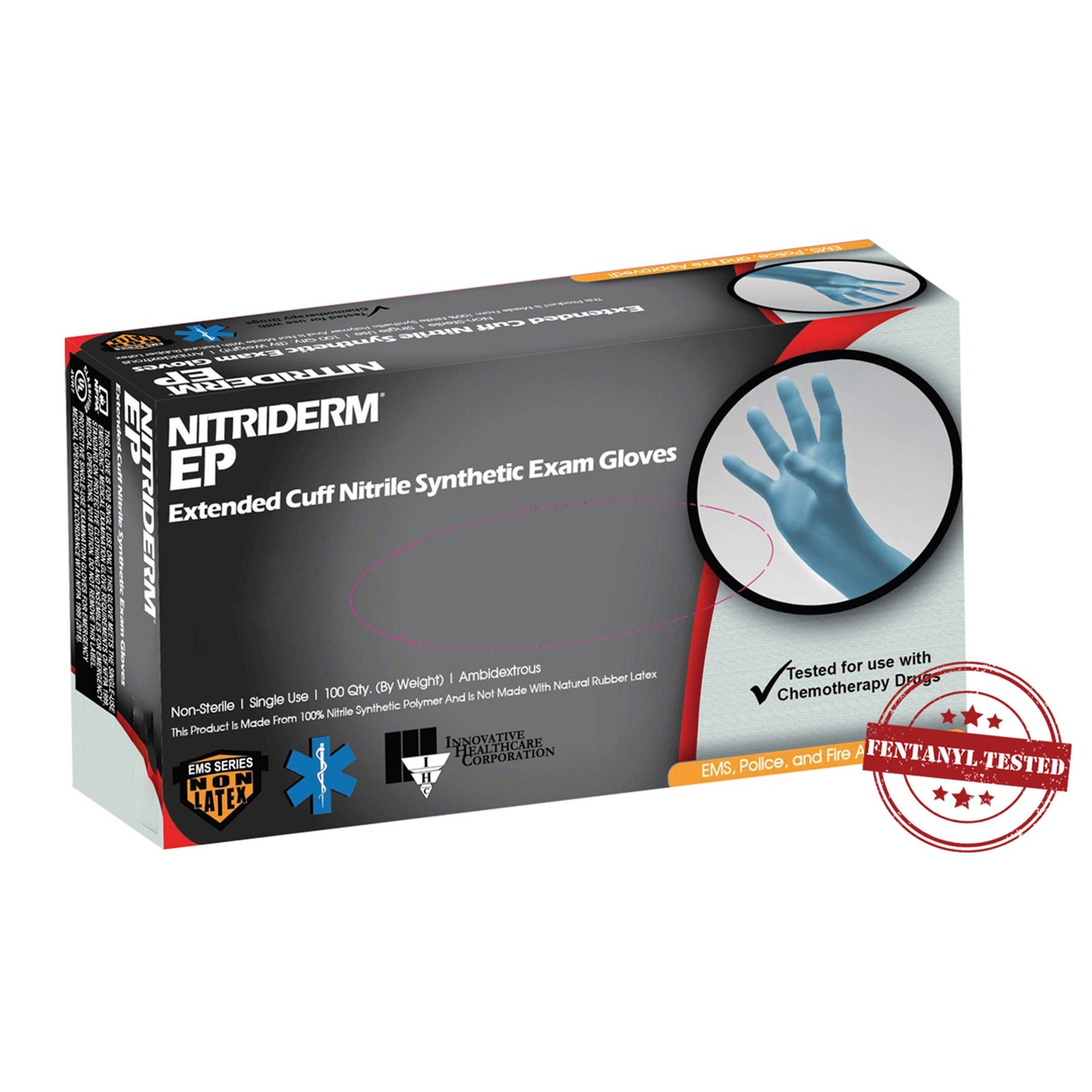 NitriDerm EP Nitrile Exam Glove Extended Cuff Length LARGE 100 per Box