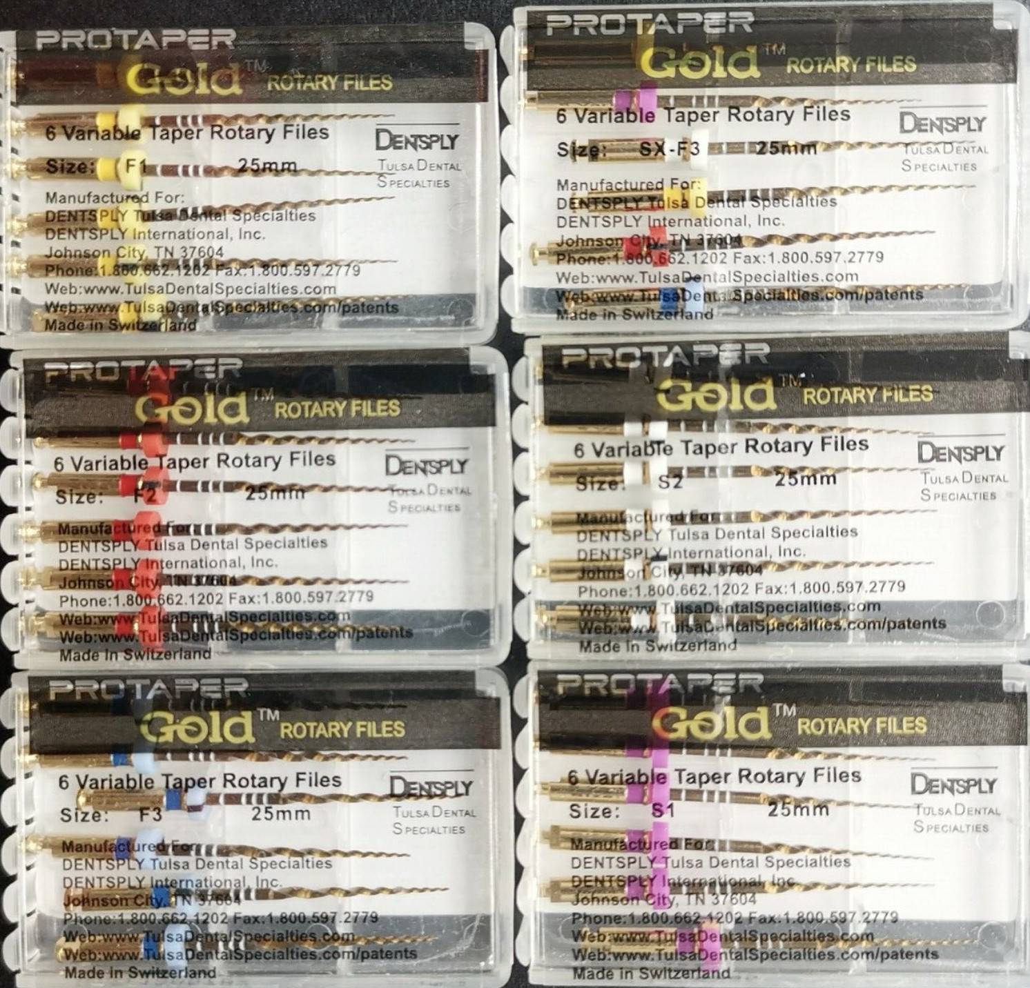 Dentsply ProTaper Gold Rotary Files F1,F2,F3,S1,S2,SX-F3, SX19 31mm 6 file pkg 1