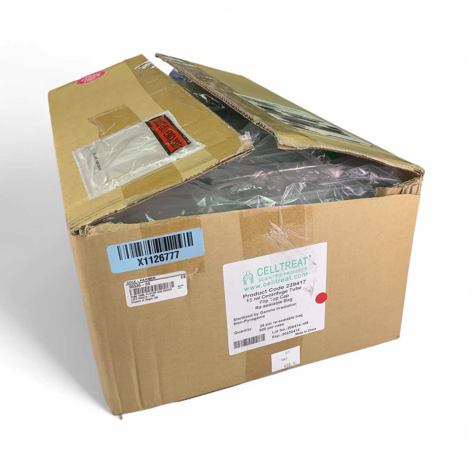 CellTreat Sterilized 15mL Centrifuge Tubes w Flip Top Caps 229417 – 500/cs (BO!)
