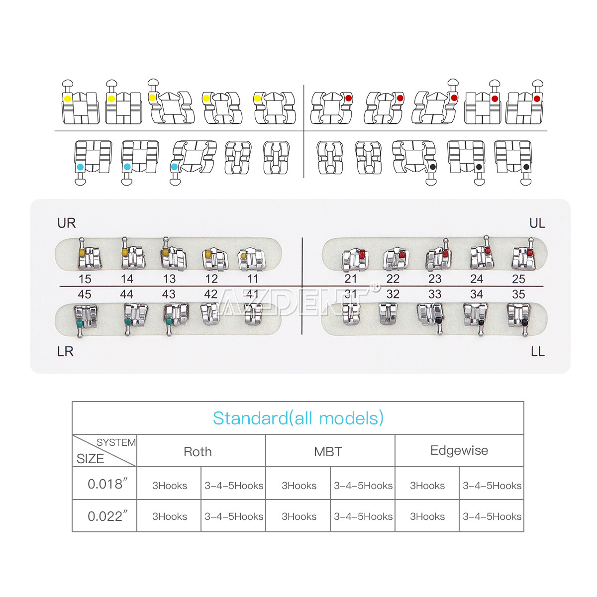 AZDENT Dental Orthodontic Brackets Braces Mini/Standard Roth/MBT Metal Brackets