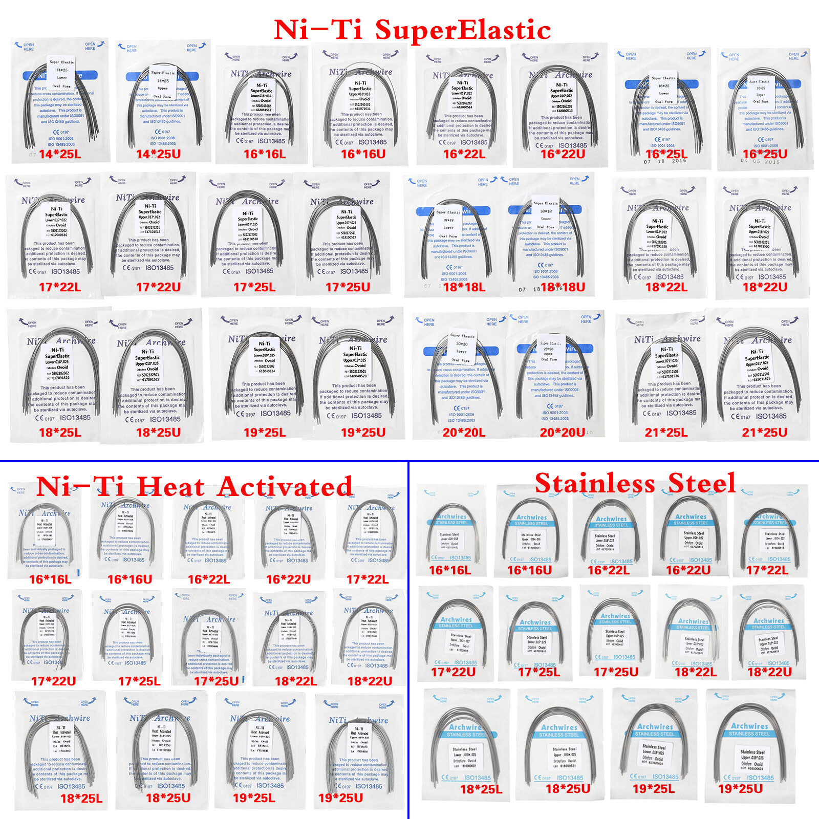 Dental Arch Wire Super Elastic Niti / Stainless Steel Round / Rectangular Rs