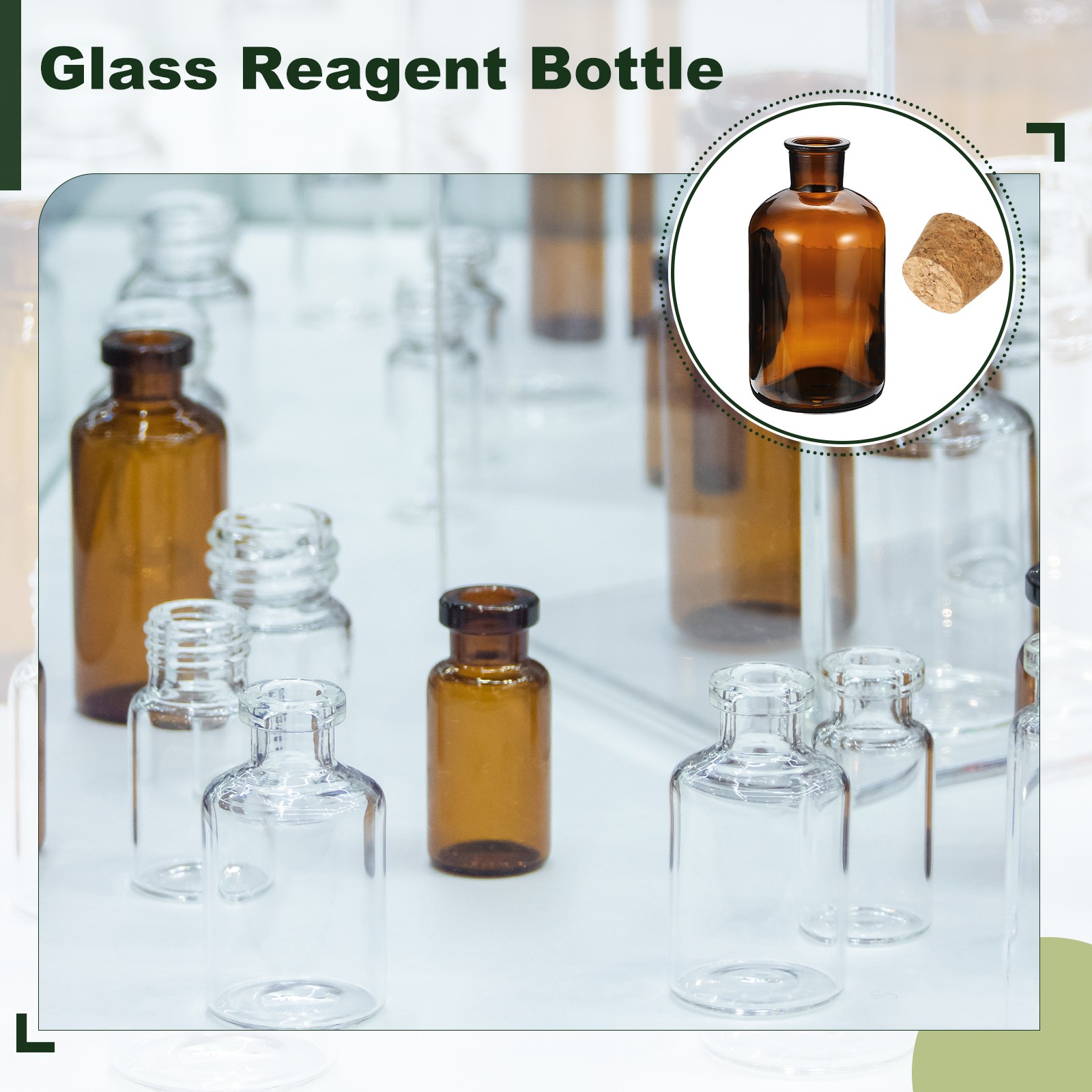 2Pcs 500ml Glass Reagent Bottle with Wood Stopper Narrow Mouth, Brown(16.9oz)