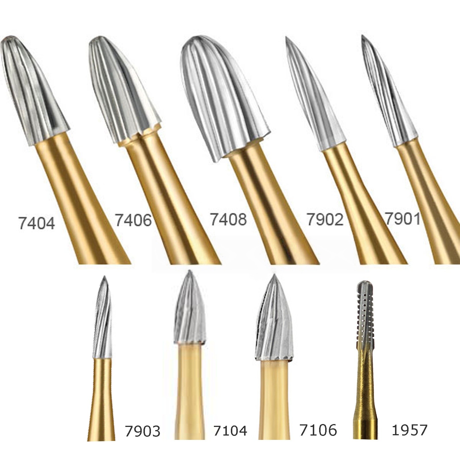 Dental Trimming&Finishing Gold Burs Carbide Burr 7901/7104/7404/7406/1957
